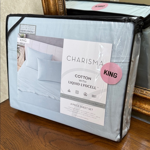 Charisma King 4 piece Sheet Set - Soft Blue - Picture 11 of 12